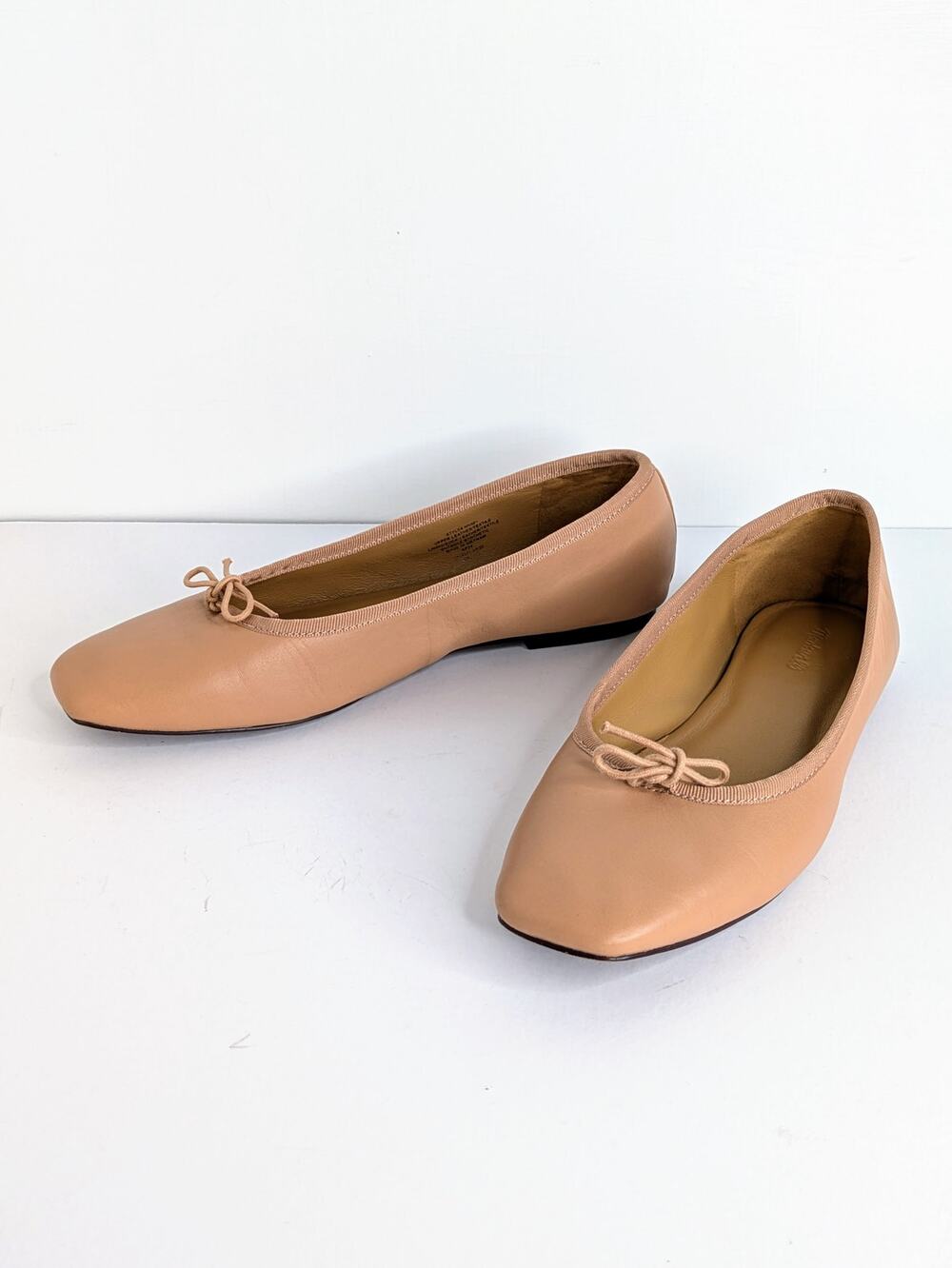 Madewell Square Toe Flats 7.5 Pink Leather Bow Classic Ballet Flats Anelise